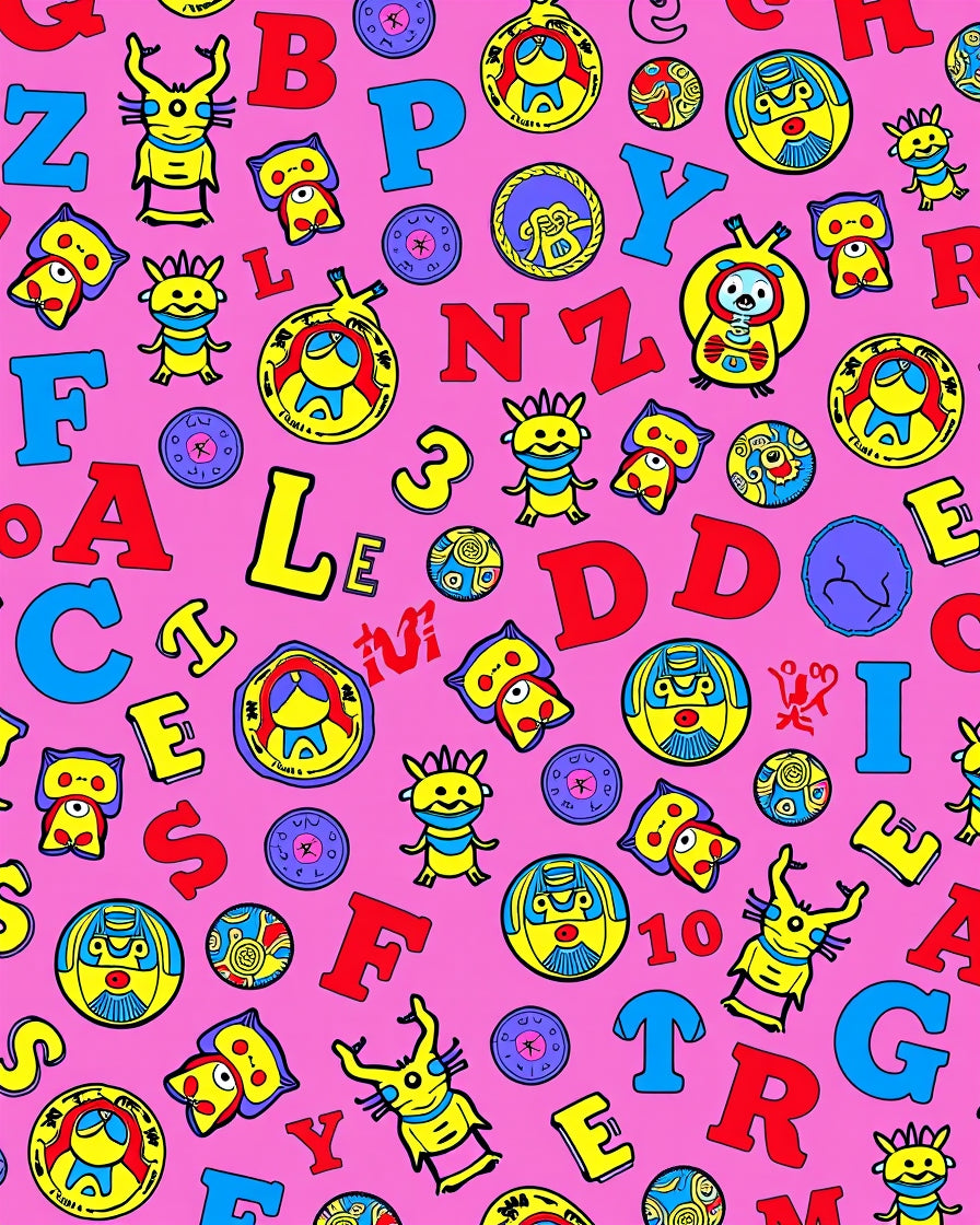 Bright Fuchsia Playful Alphabet Characters Rug