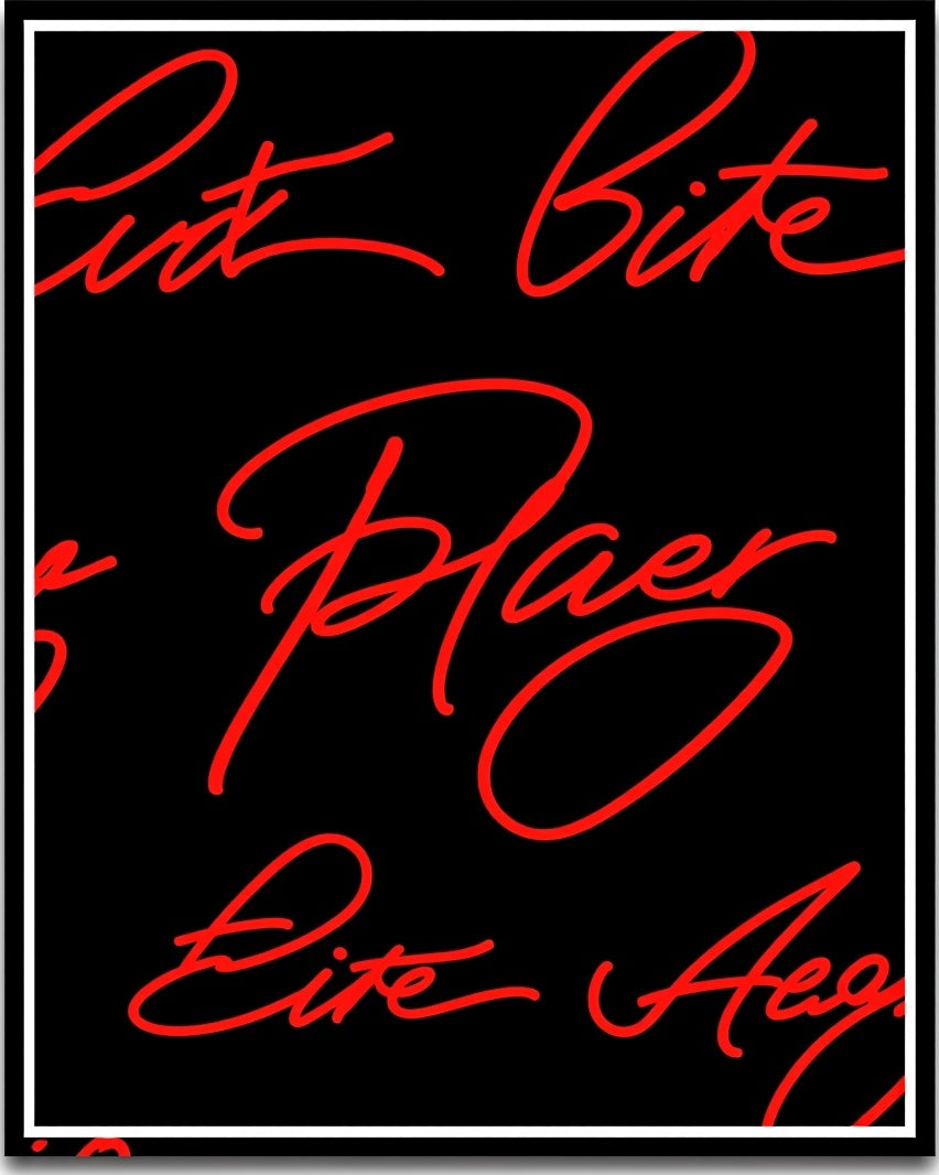 Black Red Script Calligraphy Rug
