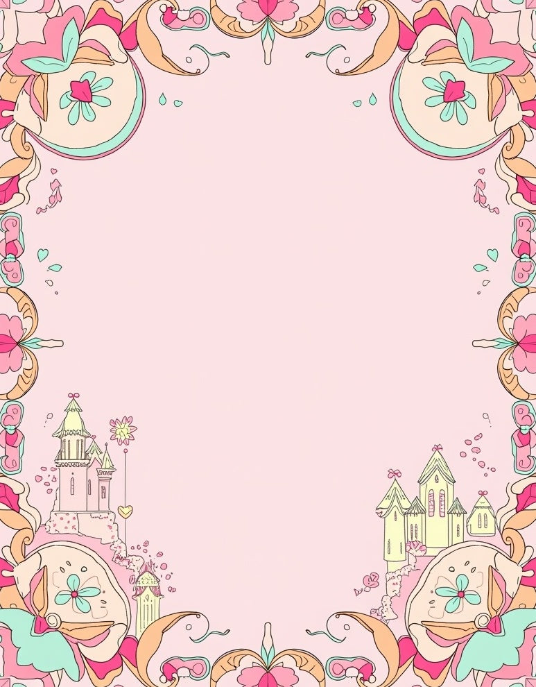 Whimsical Pastel Castle Garden Frame Rug
