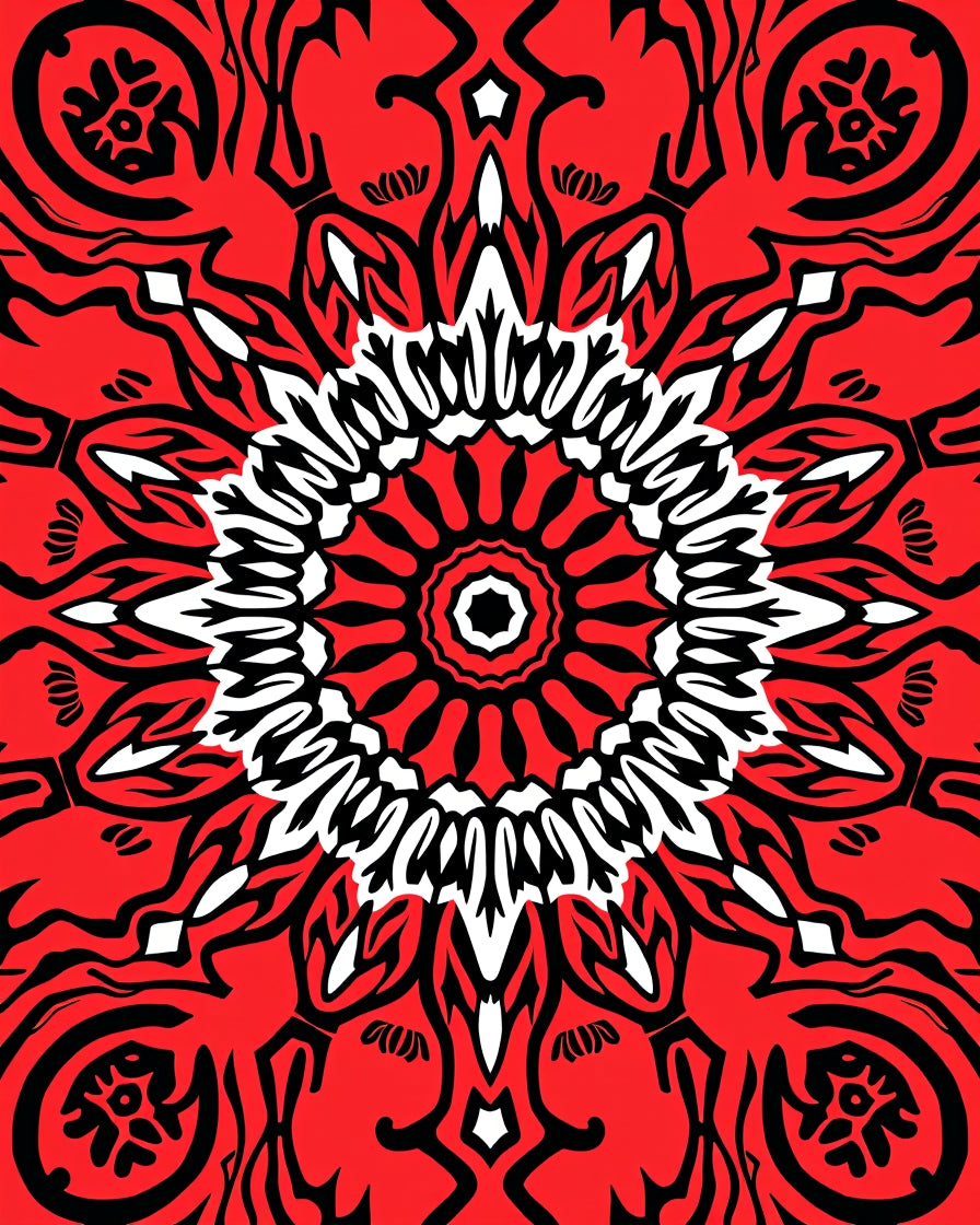 Bold Red Black Floral Starburst Rug