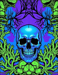 Blue Skull With Neon Coral Garden Rug