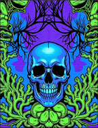 Blue Skull With Neon Coral Garden Rug