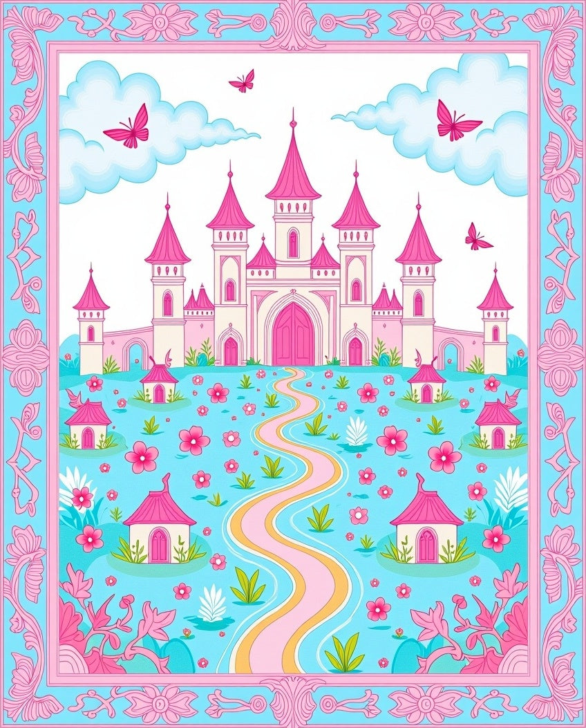 Fantasy Pink Castle Meadow Butterflies Rug