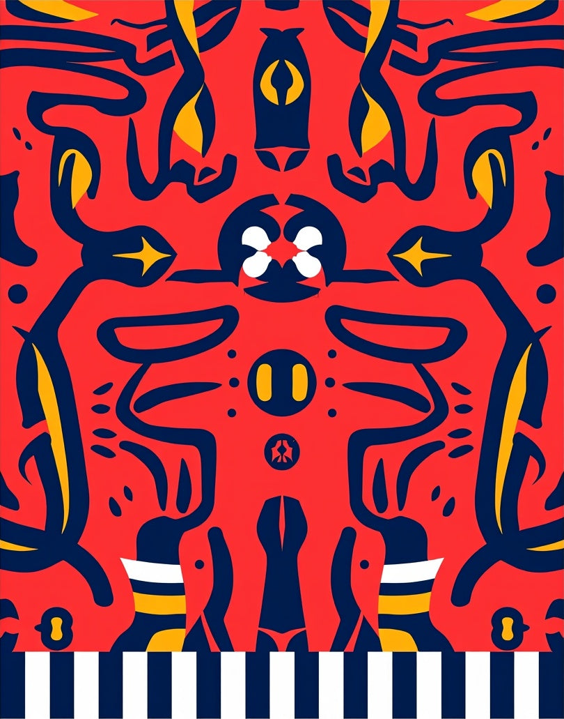 Abstract Red Blue Yellow Organic Forms Rug