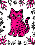 Bright Pink Wild Cat Foliage Rug