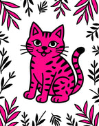 Bright Pink Wild Cat Foliage Rug