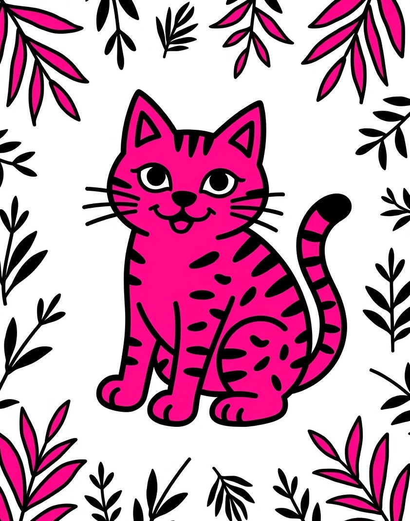 Bright Pink Wild Cat Foliage Rug