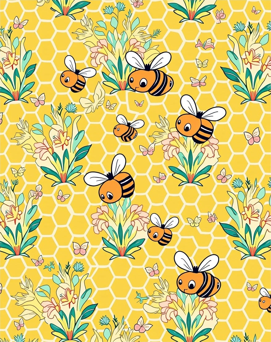 Whimsical Yellow Honeycomb Bee Bloom Rug