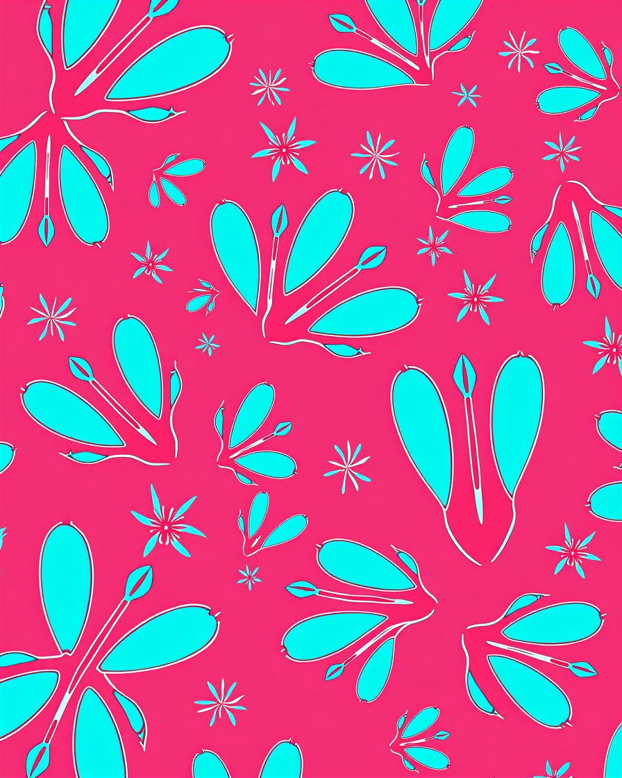 Bright Pink Cyan Floral Abstract Rug