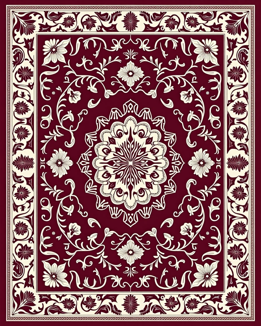 Crimson Floral Bloom Central Medallion Rug