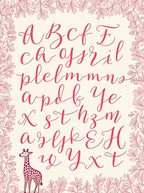 Pink Giraffe Alphabet Border Rug