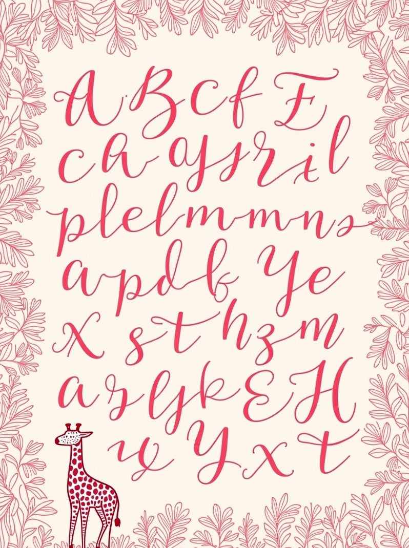 Pink Giraffe Alphabet Border Rug