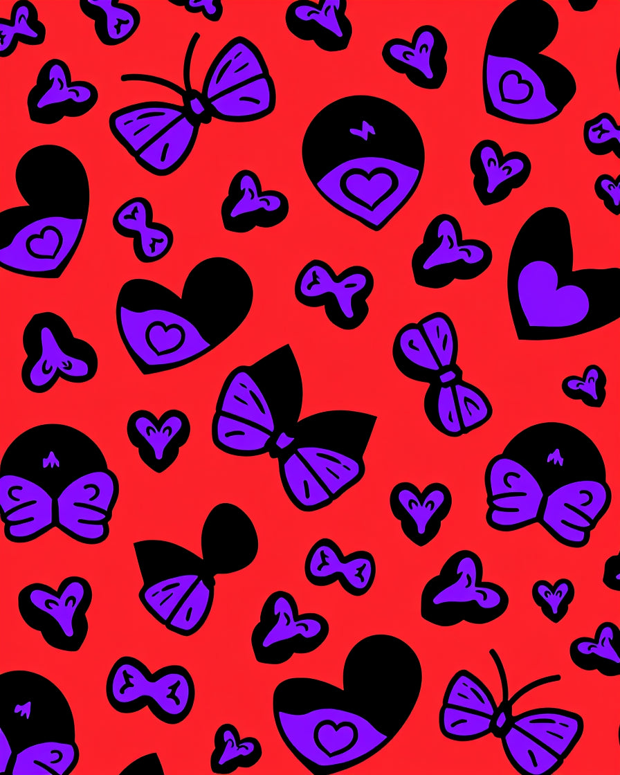 Red Violet Heart Bow Butterfly Collage Rug