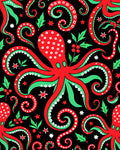 Festive Red Green Octopus Swirls Rug