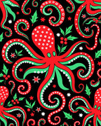 Festive Red Green Octopus Swirls Rug
