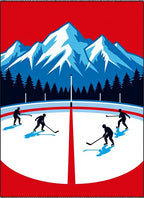 Winter Mountain Hockey Players Scene Rug