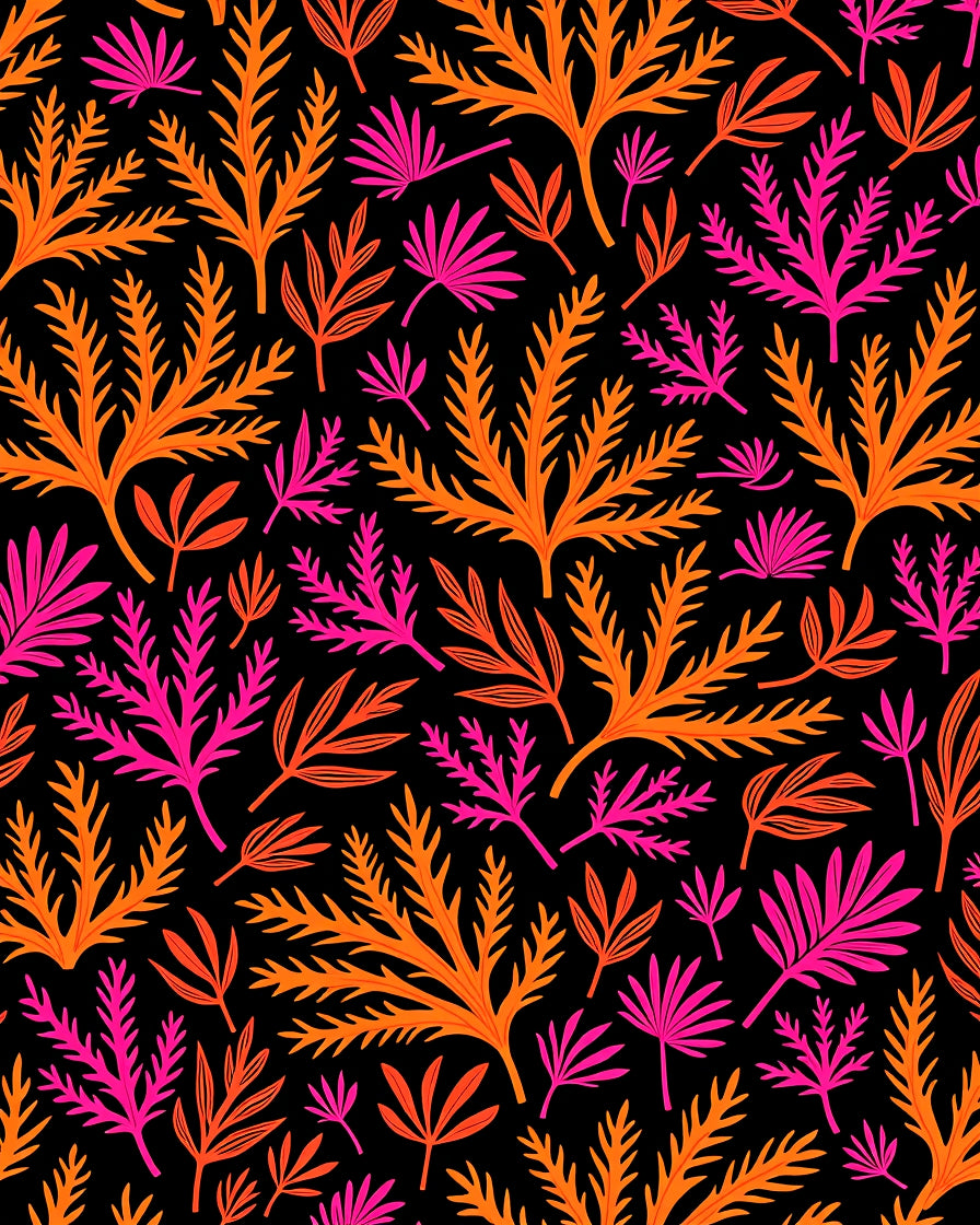 Vibrant Orange Pink Leafy Vines Rug