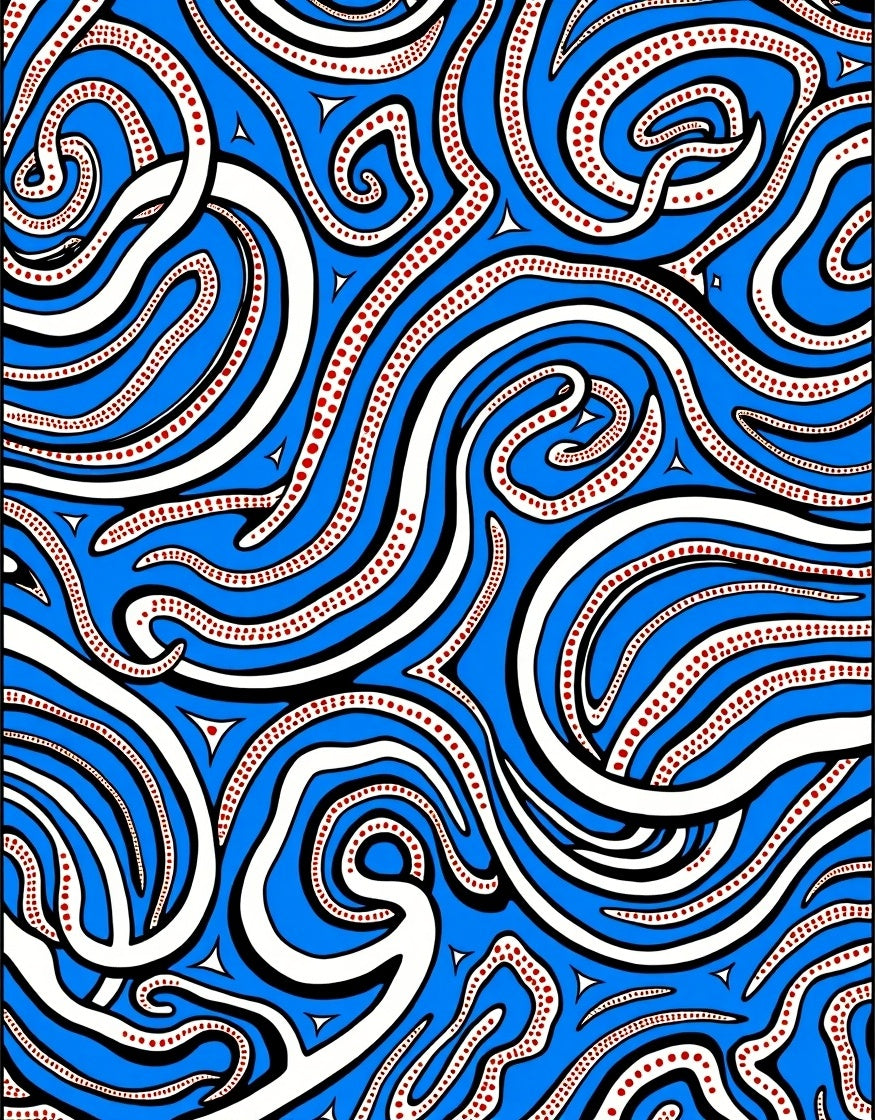 Vibrant Blue White Crimson Swirl Rug