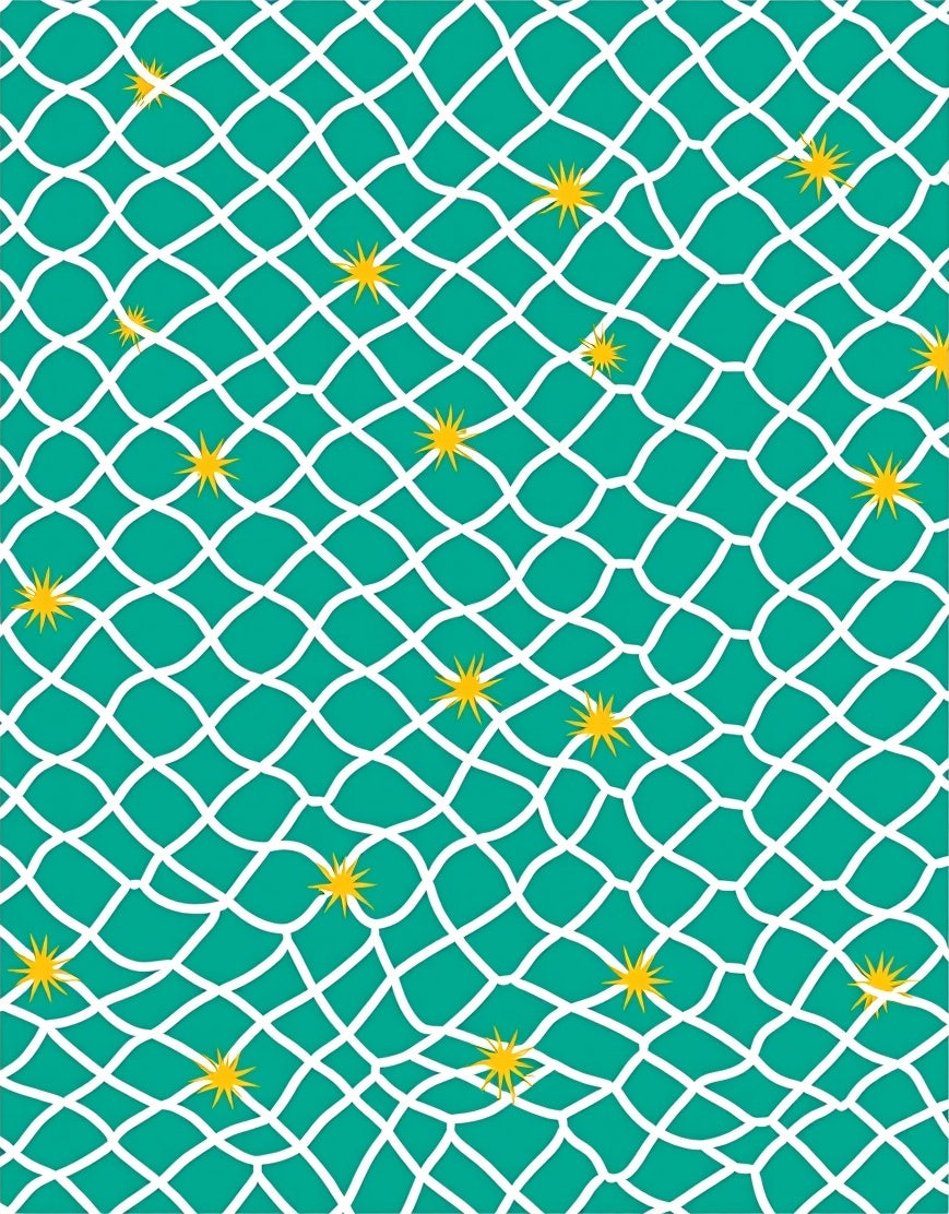 Teal White Net Yellow Starbursts Rug