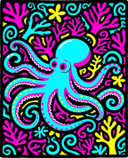 Vibrant Cyan Octopus Coral Garden Rug