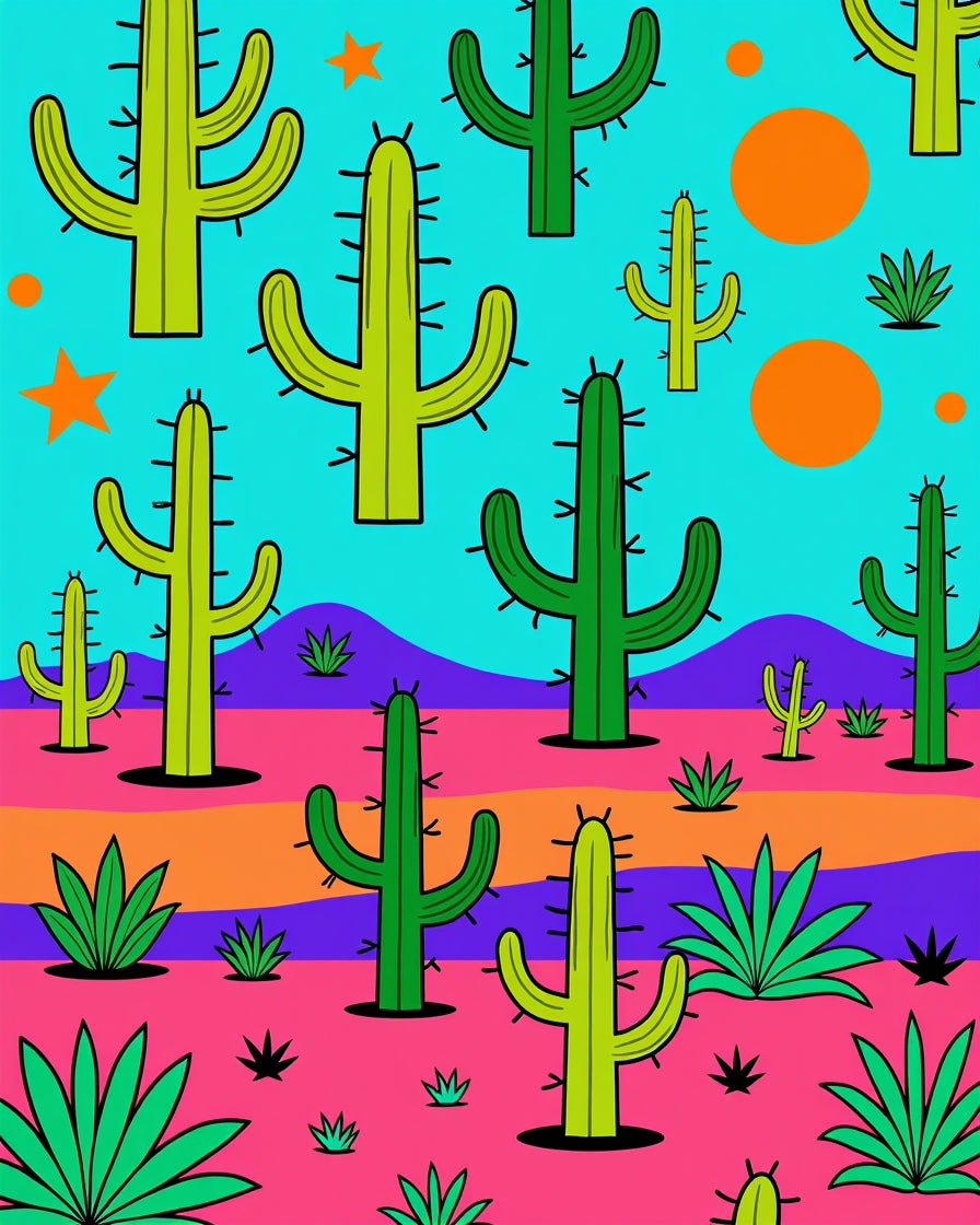 Vibrant Desert Cactus Landscape Rug