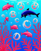 Blue Pink Dolphin Bubbles Coral Rug