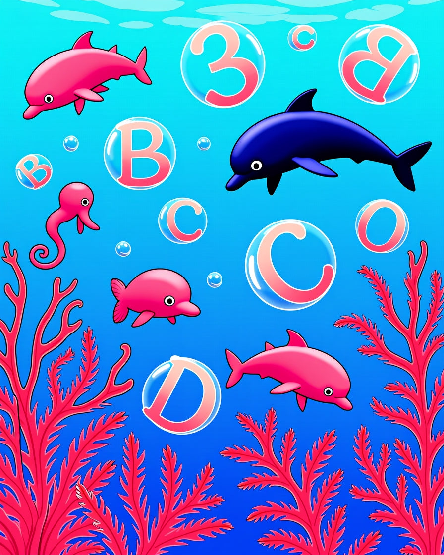 Blue Pink Dolphin Bubbles Coral Rug