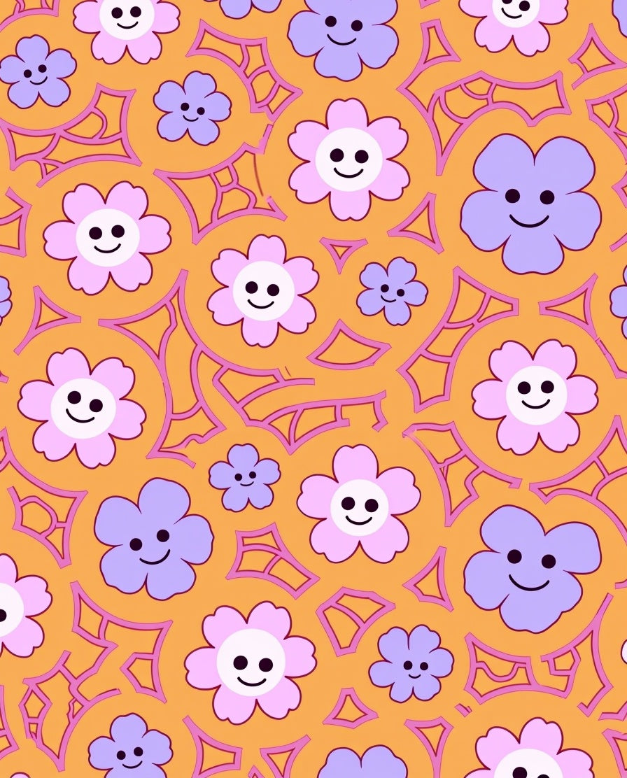 Groovy Pink Purple Smiley Flower Field Rug
