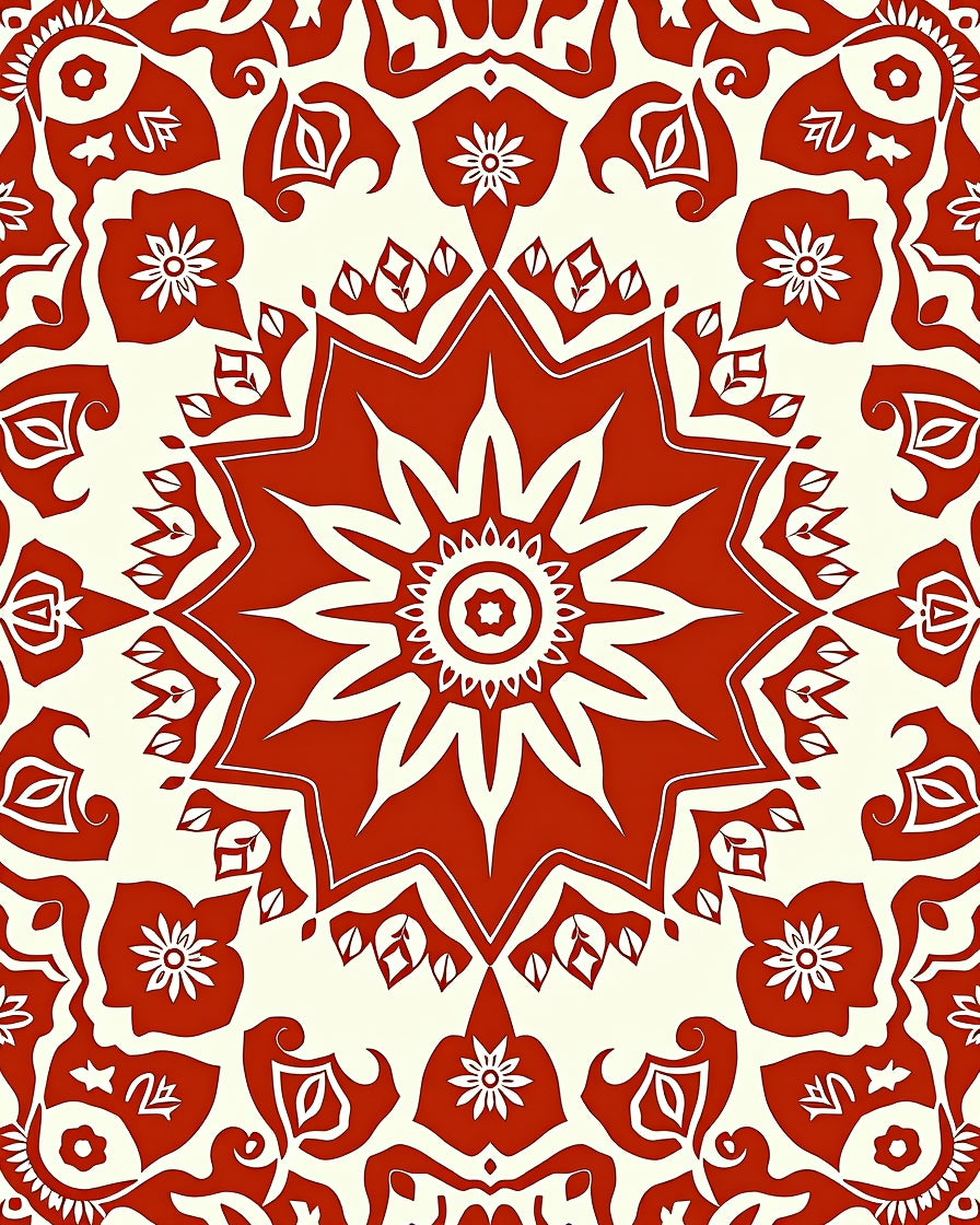 Vibrant Red Floral Sunburst Medallion Rug