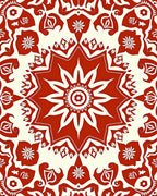 Vibrant Red Floral Sunburst Medallion Rug