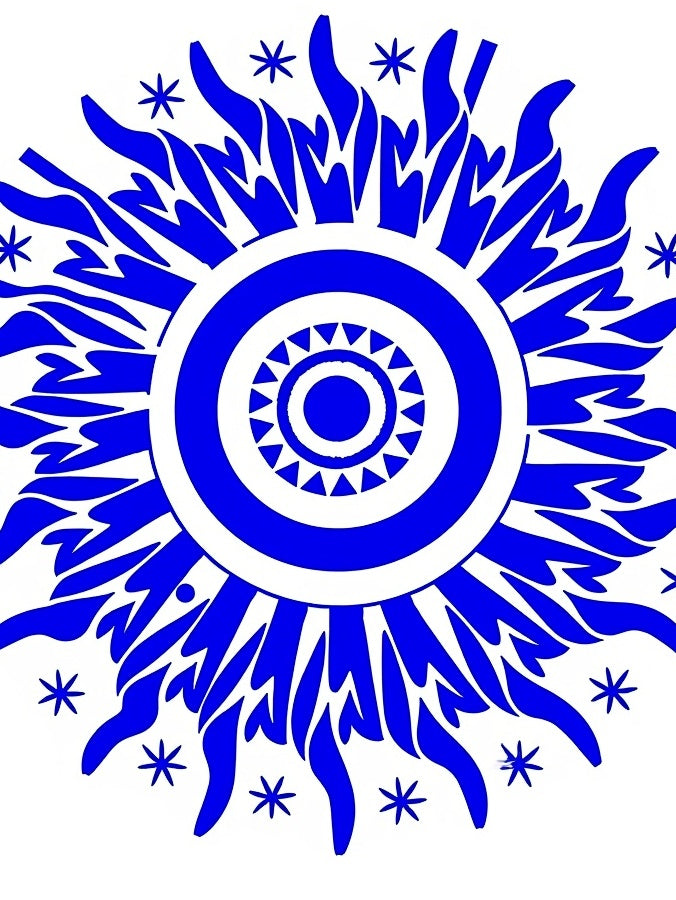 Vibrant Blue Sunburst Mandala Rug
