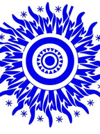 Vibrant Blue Sunburst Mandala Rug