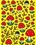 Red White Mushroom Floral Yellow Background Rug