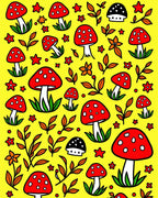 Red White Mushroom Floral Yellow Background Rug