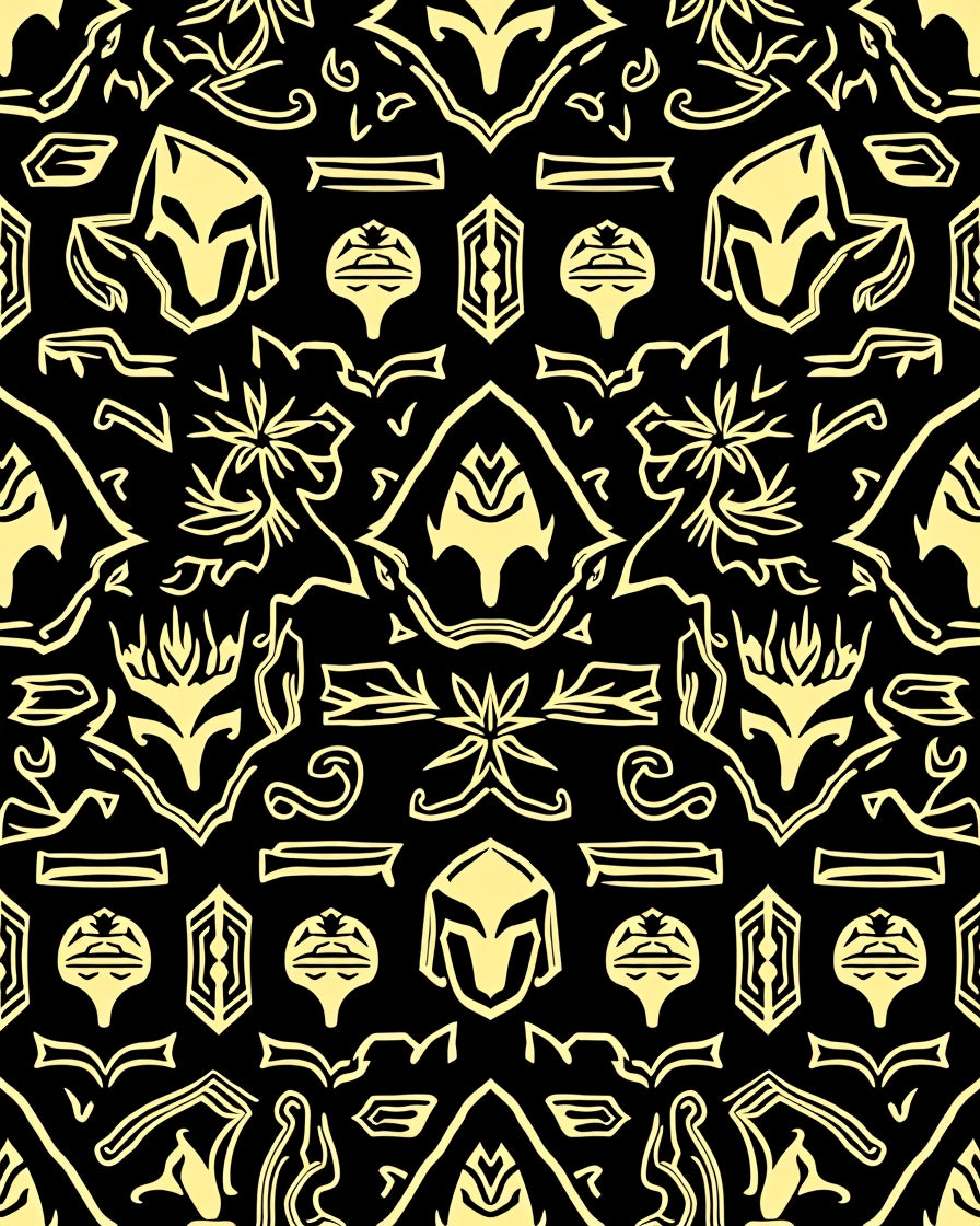 Ancient Gold Black Warrior Helmet Rug