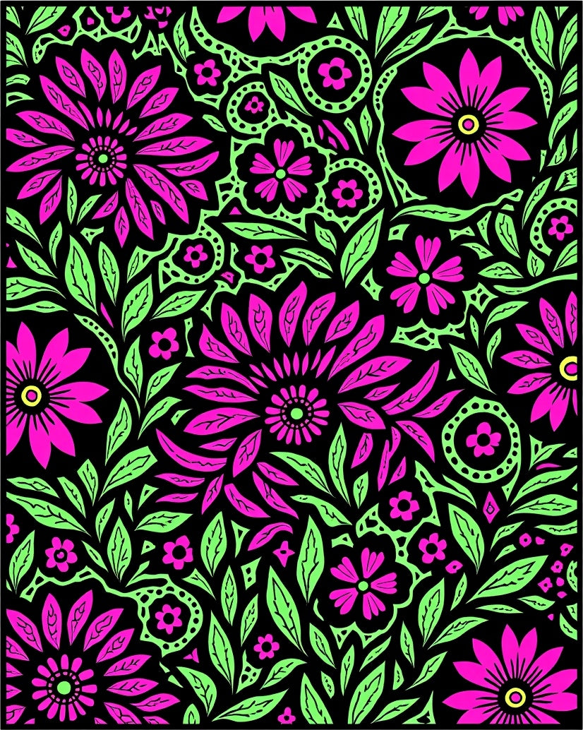 Vibrant Pink Neon Floral Foliage Rug