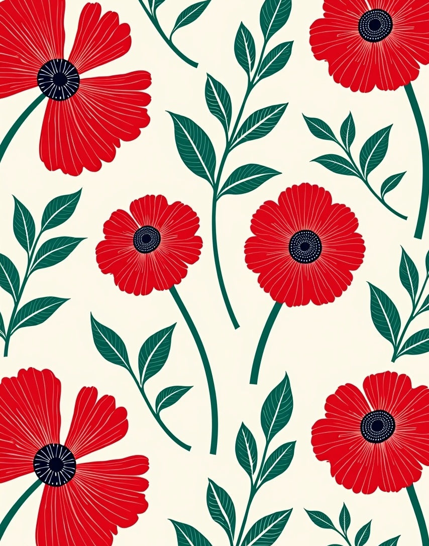 Crimson Poppy Blossom Botanical Rug