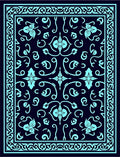 Teal Floral Bordered Dark Blue Rug