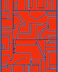 Orange Blue Abstract Geometric Maze Rug