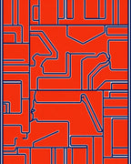Orange Blue Abstract Geometric Maze Rug