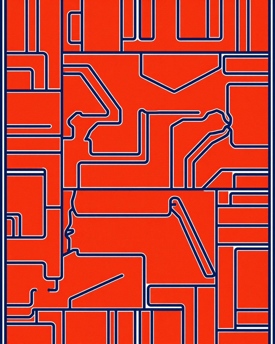 Orange Blue Abstract Geometric Maze Rug