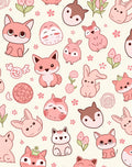 Cute Pink Forest Creatures Floral Scatter Rug