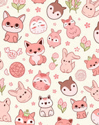Cute Pink Forest Creatures Floral Scatter Rug