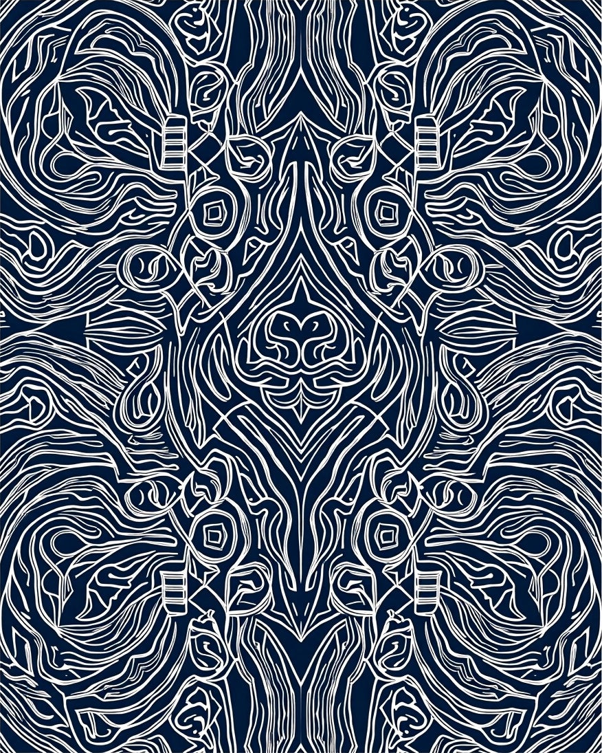 Navy White Organic Swirl Kaleidoscope Rug