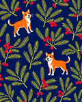 Whimsical Orange Dog Berry Sprig Rug