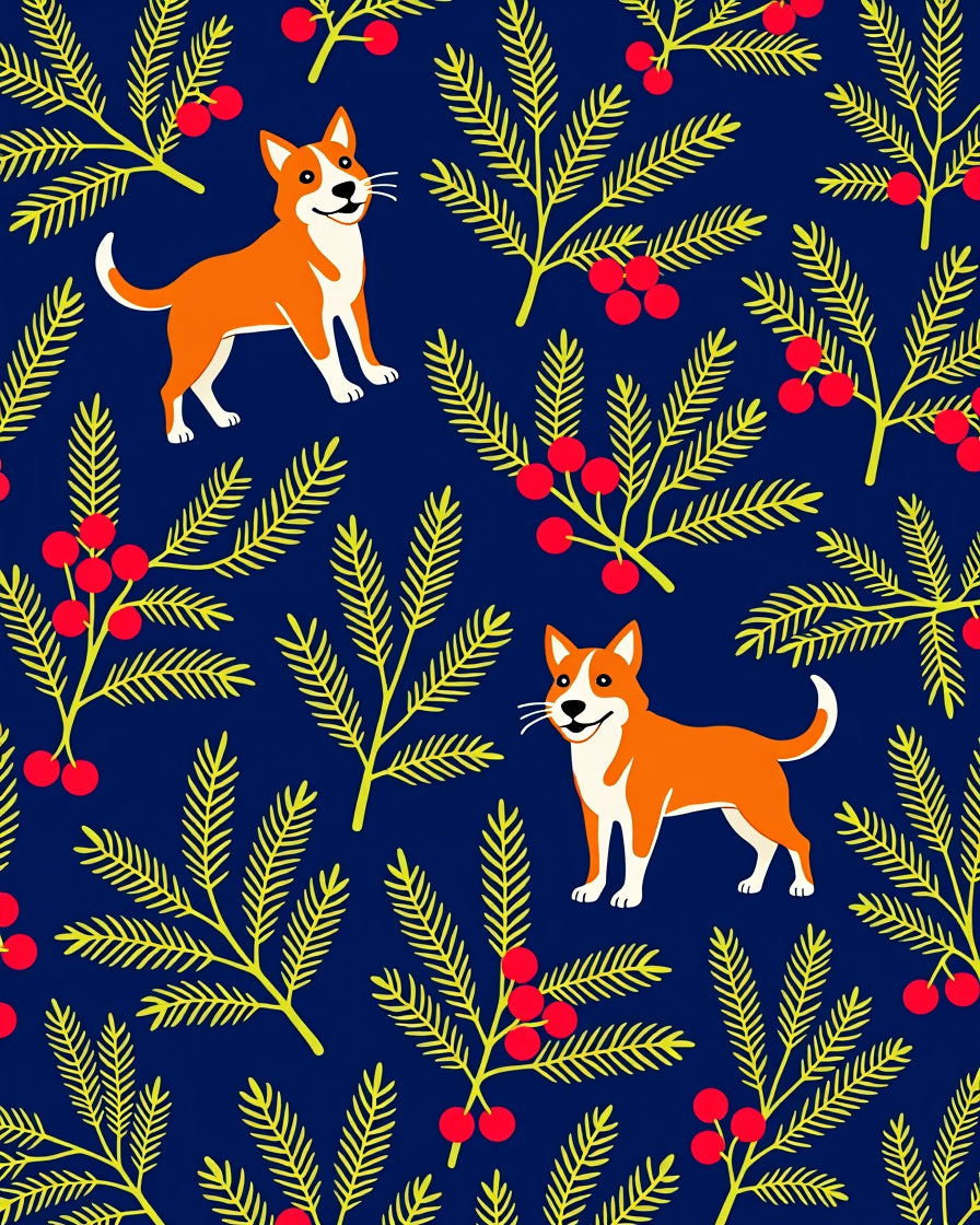 Whimsical Orange Dog Berry Sprig Rug