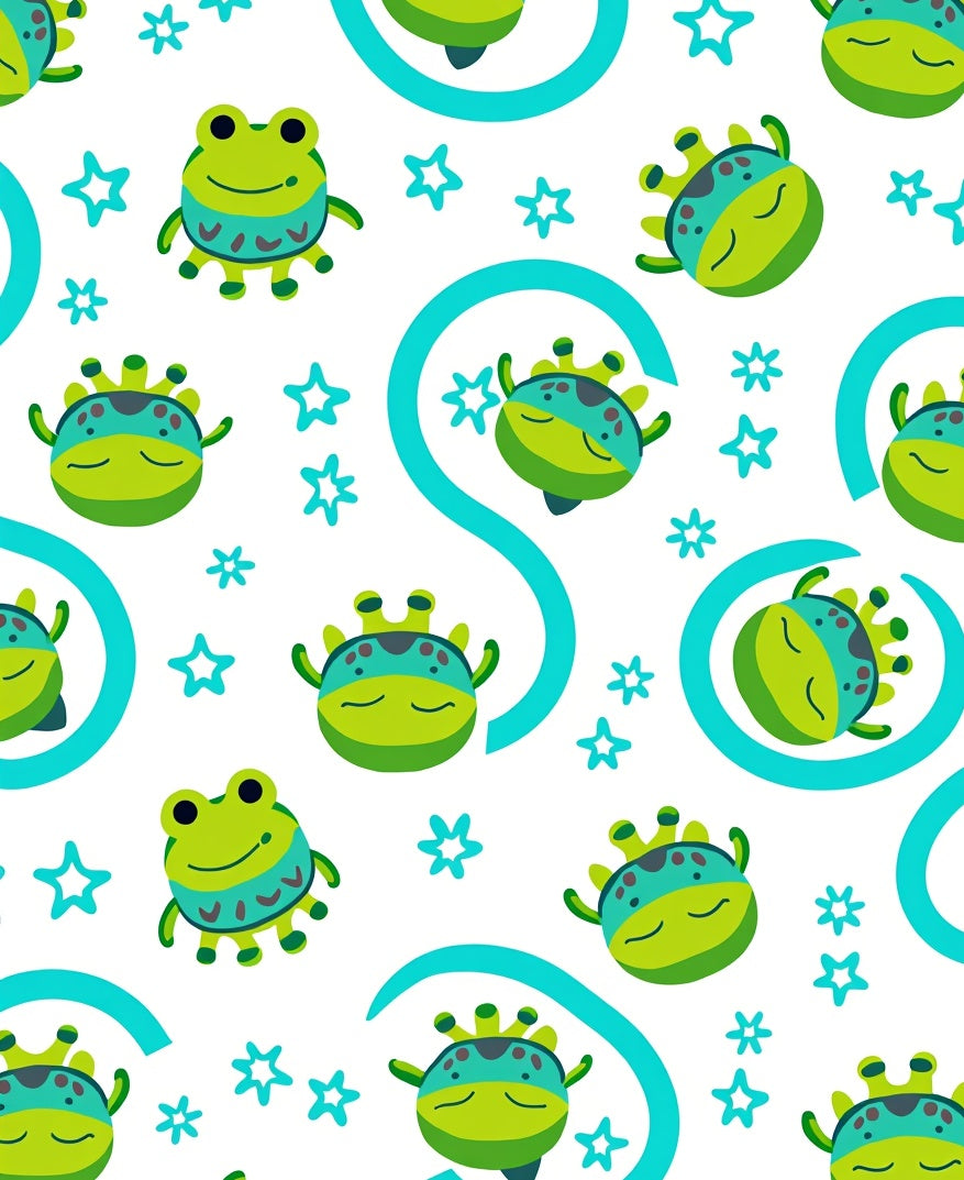 Charming Green Frog Star Medley Rug