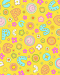 Playful Yellow Alphabet Floral Circles Rug