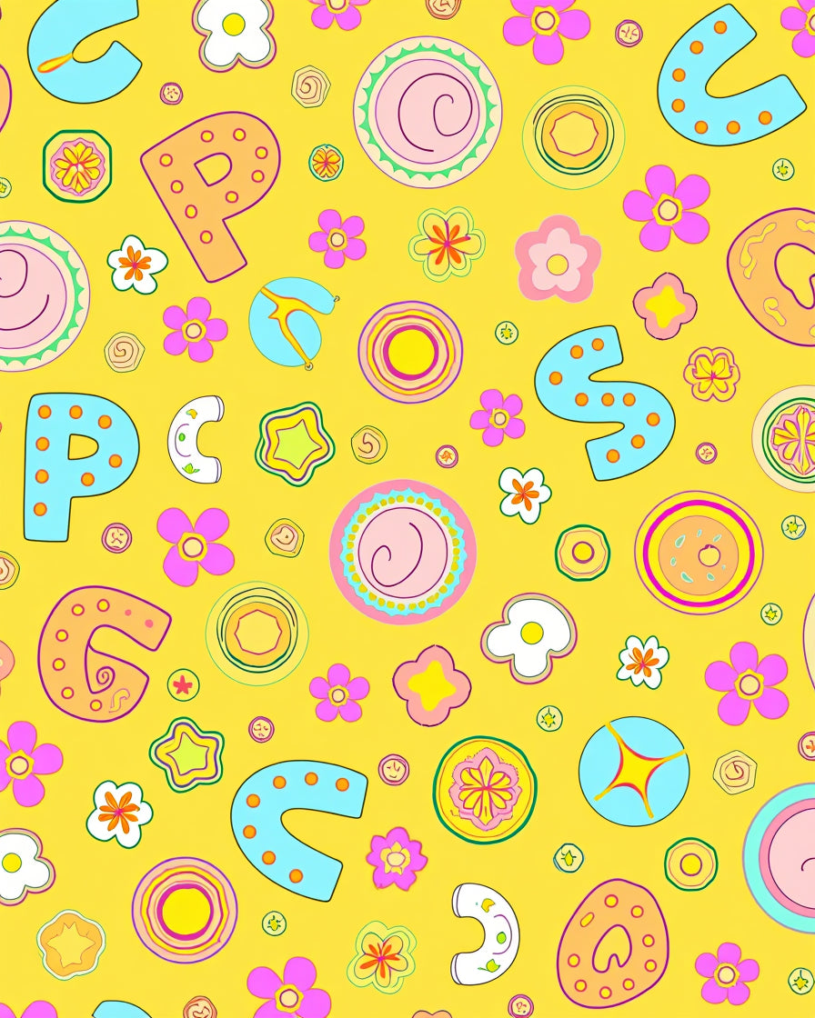 Playful Yellow Alphabet Floral Circles Rug