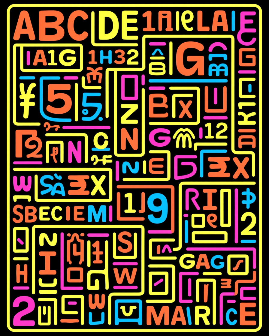 Vibrant Alphabetical Neon Collage Rug